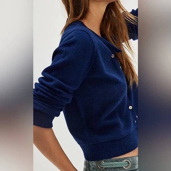NWOT Free People Navy Blue Nocturnal Wool Cashmere Cardigan Preppy - Picture 7 of 9